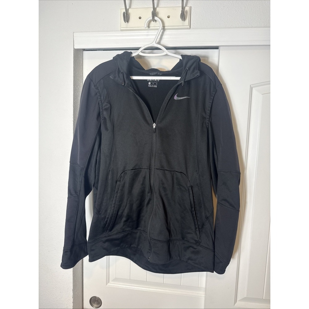 Mens NIKE Dri-Fit Full Zip Black Hoodie Jacket Fleece Lined Size XL